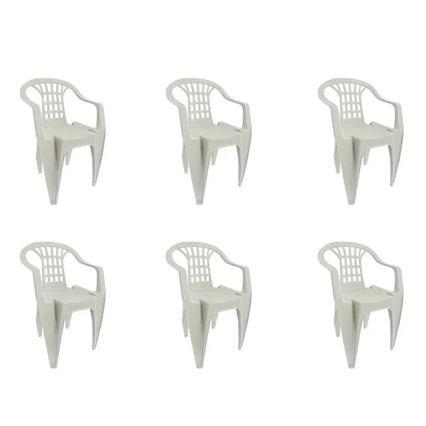 Kit 6 Cadeiras Poltrona Plásticas Vila Boa Vista Brancas Antares