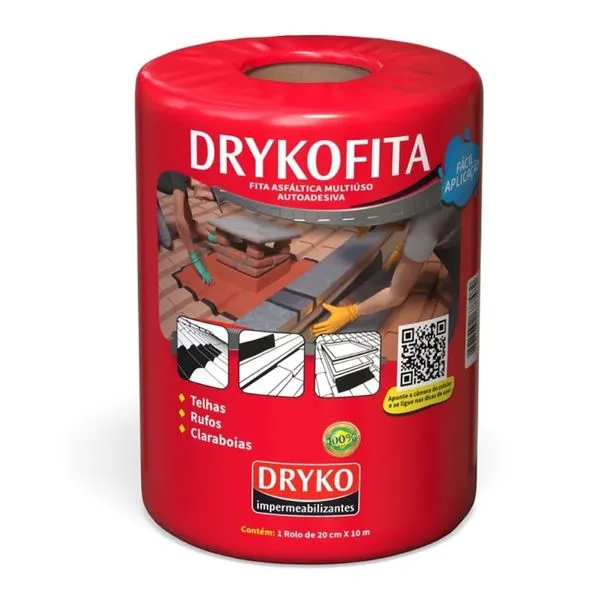 Fita Asfáltica Drykofita Alumínio 10m Dryko FITA ASFALT ALUM DRYKOFITA CZ 20CM 10M LAJES E TELHADOS