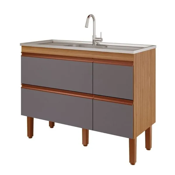 Gabinete para Cozinha Prisma Perfil 114x89x52cm MDF MGM Móveis Gabinete para Cozinha Prisma Perfil 114x89x52cm MDF Freijó/Titanium