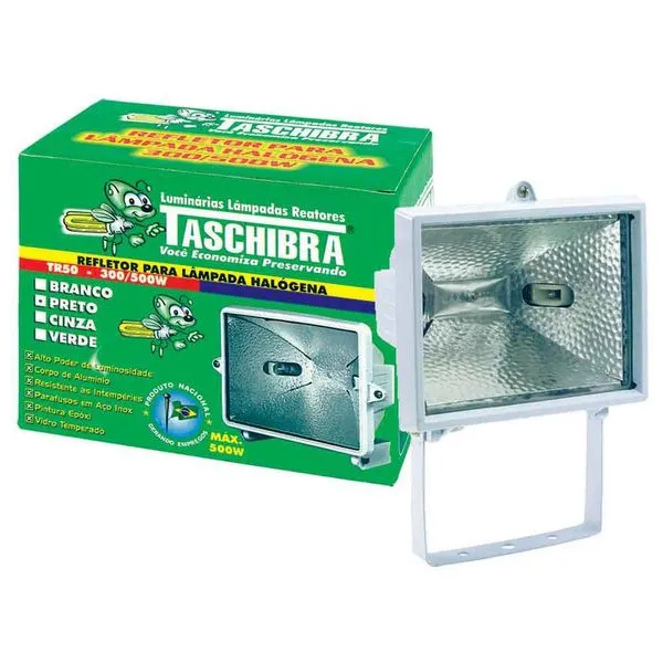Refletor para 1 lâmpada halógena 300/500W branco Taschibra