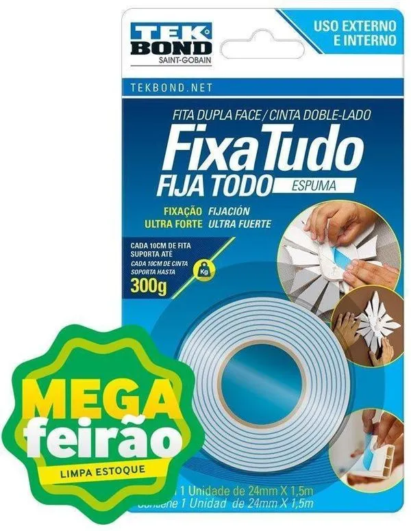 Fita Fixa Tudo Espuma Tekbond Branca 24mm 1,5m