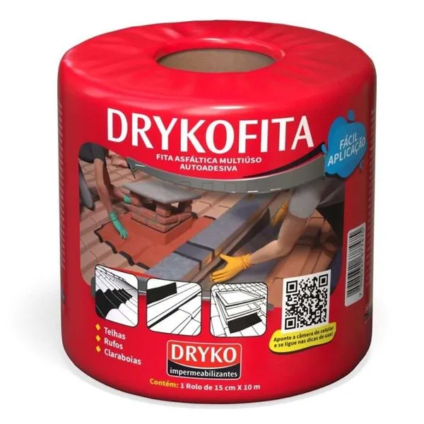 Fita Asfáltica Drykofita Alumínio 10m Dryko FITA ASFALT ALUM DRYKOFITA CZ 15CM 10M LAJES E TELHADOS