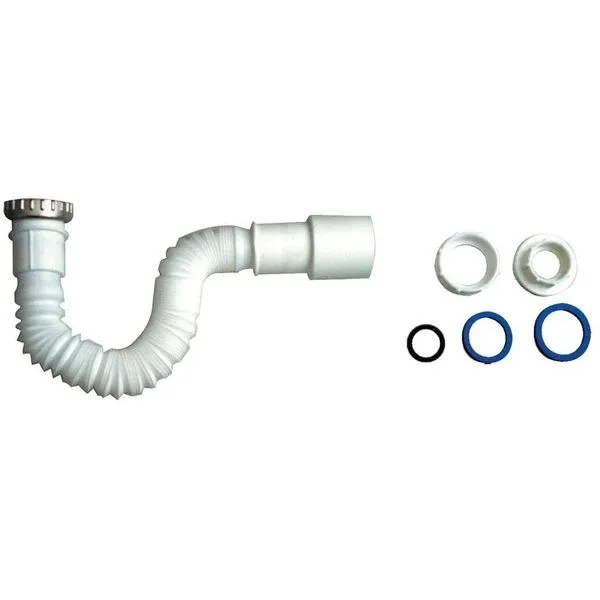 Sifão Inteligente para Lavatórios de PVC com Anel Metálico Branco 82 cm Sifão Wog para Lavatórios Inteligente de PVC com Anel Metálico Branco