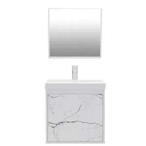 Conjunto Gabinete Para Banheiro Com Lavatório E Espelheira Canis Branco Marmorizado Branco Cerocha