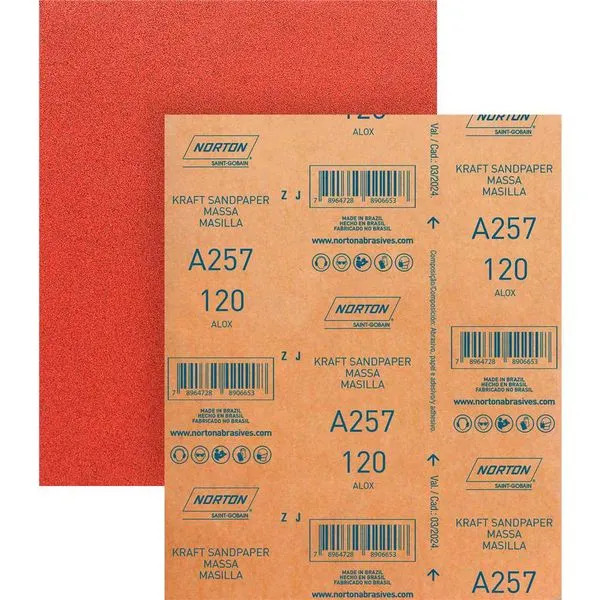 Folha de Lixa para Massa Corrida e Madeira G 120 com 50 folhas A257 NORTON