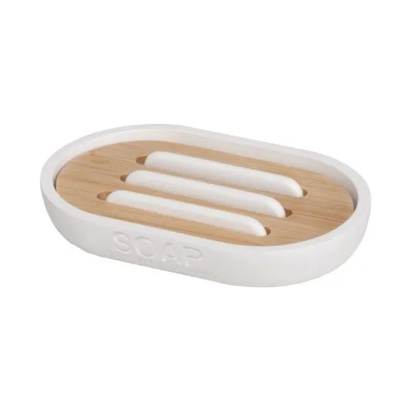 Saboneteira para Bancada de Banheiro com Bambu Branca Scandi Coisas e Coisinhas