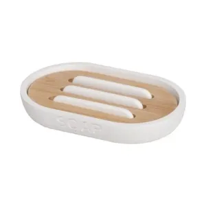 Saboneteira para Bancada de Banheiro com Bambu Branca Scandi Coisas e Coisinhas