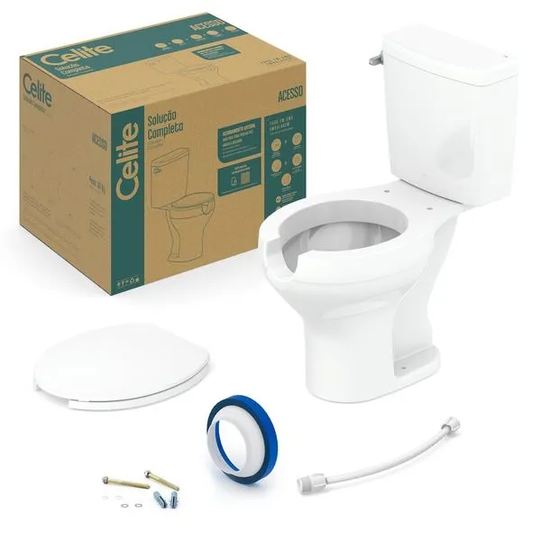 Kit Vaso Sanitário com Caixa Acoplada Acion Lateral Assento Pp Acesso Branco Kit Bacia Acion Lateral Assento Pp Acesso Branco