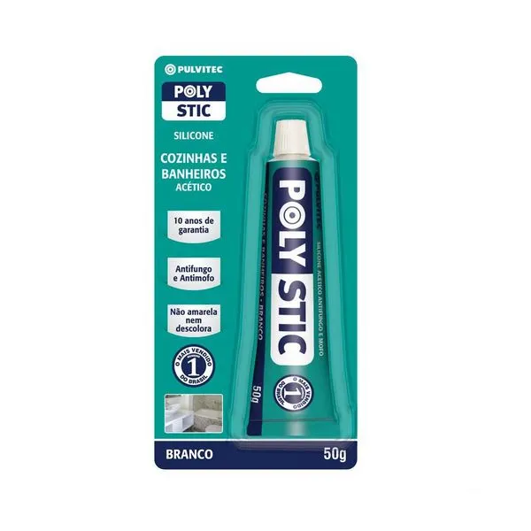 Silicone Polystic para cozinha e banheiro 50g branco Pulvitec