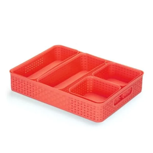 Conjunto com 5 Caixas Organizadoras Rattan Flamingo Arthi