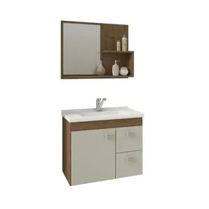 Armário de Banheiro Hortência com Espelho e Cuba 54,5cm MDF Amêndoa e Branco MGM Móveis Armário de Banheiro Hortência 54,5x31,5x46cm MDF com Espelho Amêndoa e Branco Mgm Móveis
