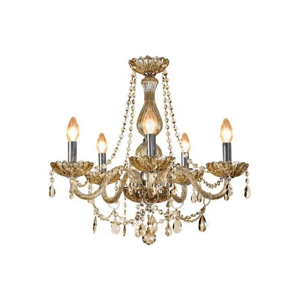 Lustre clássico aço com altura ajustável de 100cm âmbar Bronzearte