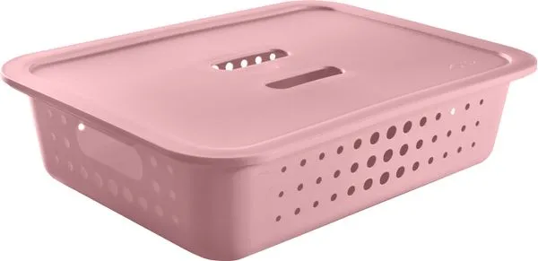 Cesta organizadora G com tampa 9 litros, rosa quartzo - Ou
