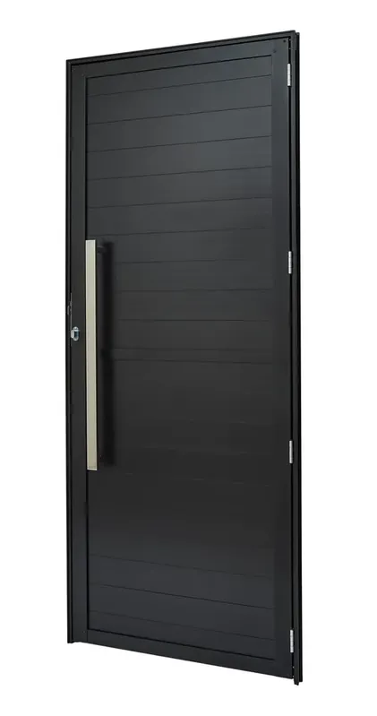 Porta Alumínio Lambri Puxador Inox Esquerdo 100X210X4 Preto Cristal Ultra Ramassol