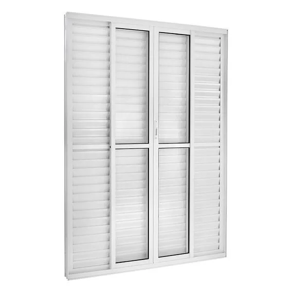 Porta Balcão Veneziana 6 Folhas Central Vidro Liso 210x150 Branco Topsul Esquadrisul
