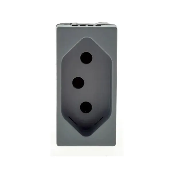 1 Módulo de Tomada 2pt 20A/250V Pinos Cilíndricos 4,8mm Com Identificação De Tensão Borne Parafuso Cinza Acetinado 615060cz Pial Plus Legrand