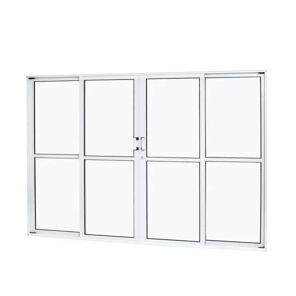 Porta Alumínio Correr 4 Folhas Vidro Liso 200X210X7,9 Branco Cristal Ramassol