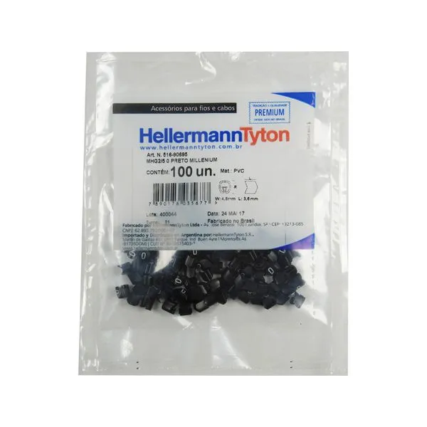 Identificador De Cabos MHG 2/5 Num 0 Com 100un Preto Hellermanntyton