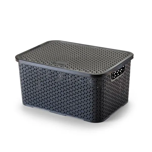 Caixa Organizadora Arthi com Tampa Mosaico 16 Litros Preto