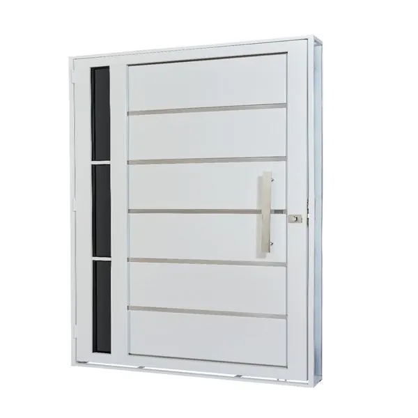 Porta Aço Lambri Com Vidro Lateral Direita 100X215X12 Qualitysol Branco Ramassol