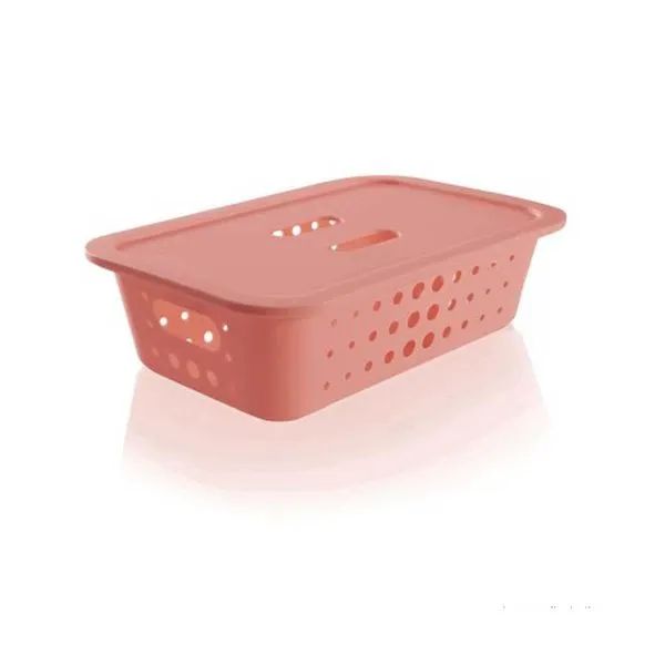 Cesto organizador 3,3L médio baixo com tampa rosa quartz OU
