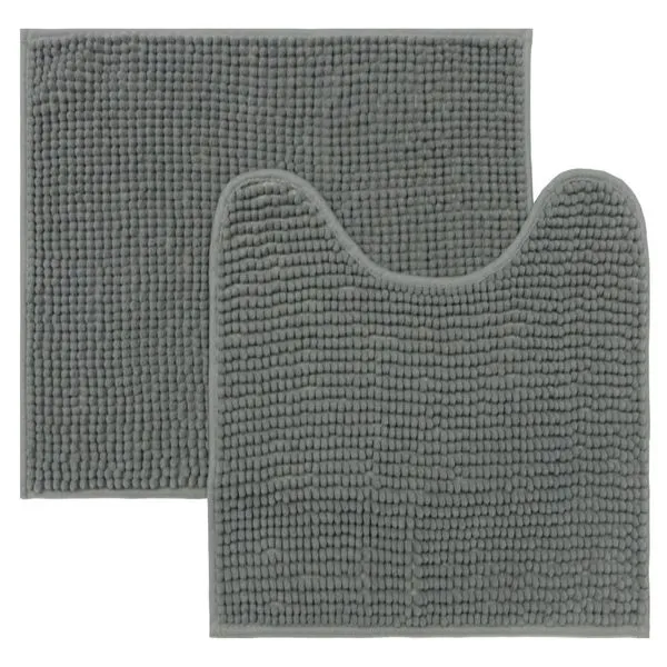 Jogo 2 Tapetes Chenille 60X40/50X40Cm Cinza Escuro Uzoo