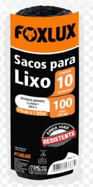 Saco De Lixo 100l 10 Peças Preto Rolo Foxlux
