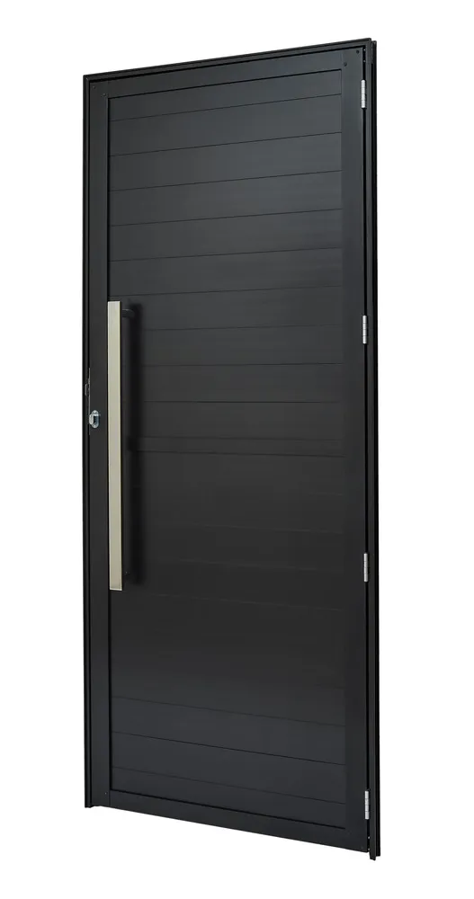 Porta Alumínio Lambri Puxador Inox Esquerdo 90X210X4 Preto Cristal Ultra Ramassol