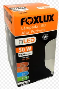 Lâmpada LED Bulbo Alta Potência E-27 Bivolt 50W 6500k Foxlux