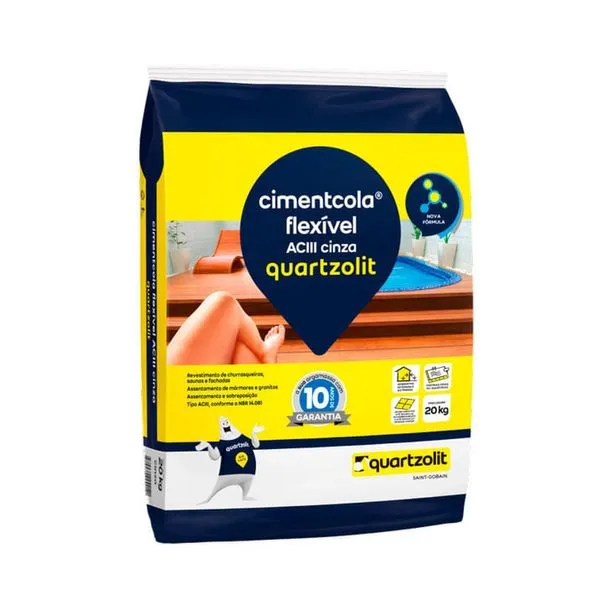 Argamassa ACIII Porcelanato Interno e Externo Cinza 20kg Quartzolit