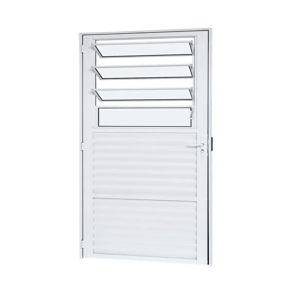 Porta Alumínio Mista Bascular Palheta Boreal Direita 80X210X4 Branco Cristal Ramassol