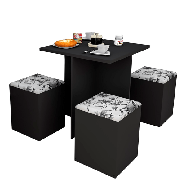 Mesa de Jantar em MDP, Com 4 Banquetas - CON1201 Preto / Damasco