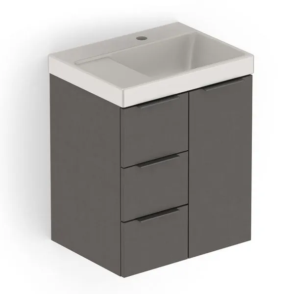 Kit Gabinete Arenal Com 3 Gavetas e 1 Porta 50X38 Almendra Com Cuba Roca