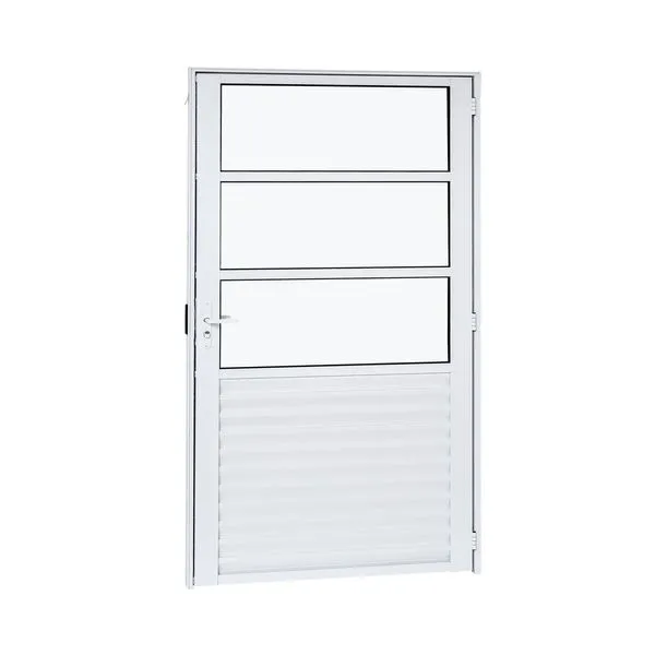 Porta Alumínio Mista Palheta Vidro Boreal Esquerda 80X210X4 Branco Cristal Ramassol