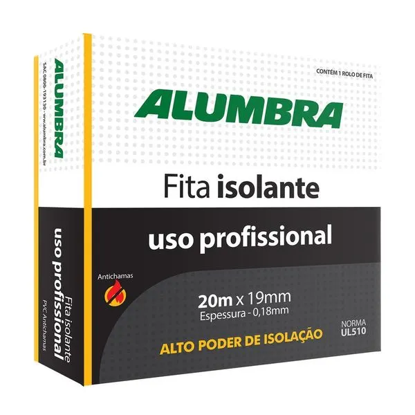 Fita Isolante Em Pvc 18Mmx0,15Mmx10M Uso Profissional Alumbra