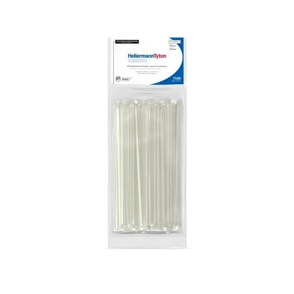 Abraçadeira de Nylon T50R 200x4,6mm com 100 Unidades Branco HellermannTyton Abracadeira T50R 200X4,6mm 100un Branco Hellermanntyton