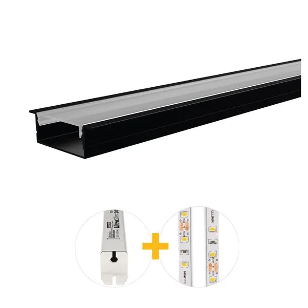 Kit Perfil Led Plug Play Emb Com Ft 10W/M 4000K E Fonte 12V 4A 2M Preto Llumm Bronzearte