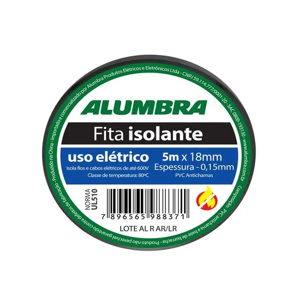 Fita Isolante Em Pvc 18Mmx0,15Mmx5M Uso Eletrico Alumbra