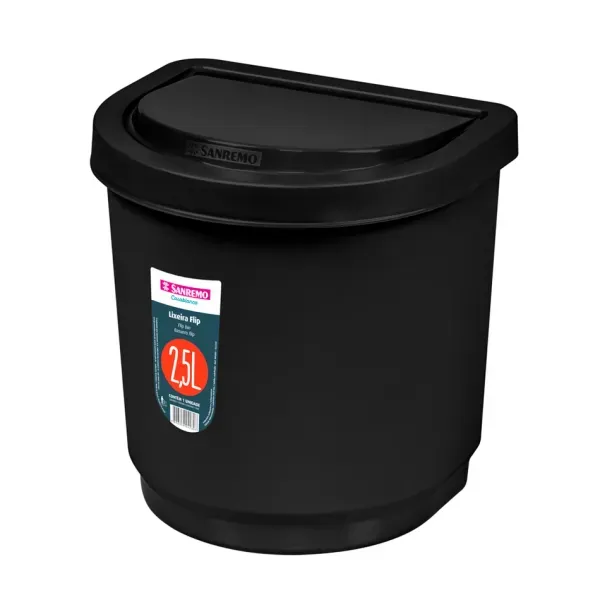 Lixeira Pia Flip Plástico 2,5L Preta Sanremo