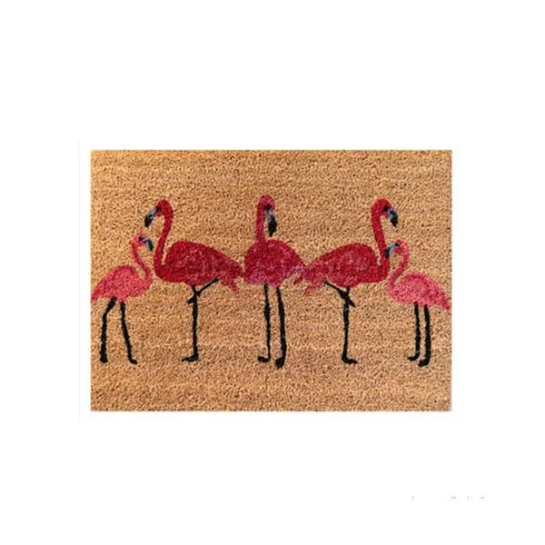 Capacho Flamingo 60x45cm fibra natural bege e rosa Coisas e Coisinhas