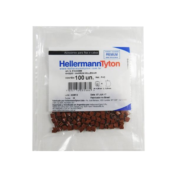 Identificador De Cabos MHG 2/5 Num 1 100un Marrom Hellermanntyton