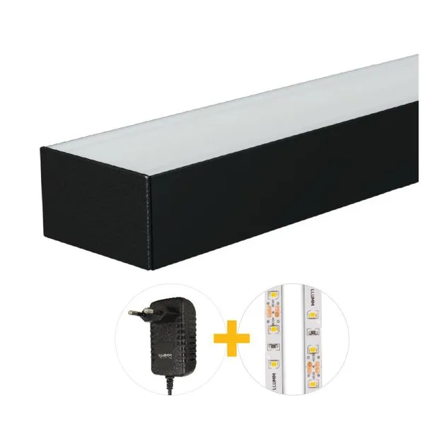 Kit Perfil Led Plug Play Sob Com Ft 20W/M 3000K E Fonte 12V 4A 2M Preto Llumm Bronzearte