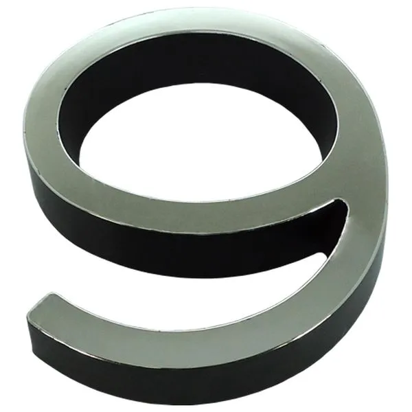 Número 9 Plástico Preto Cromado 4cm