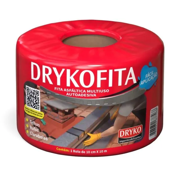 Fita Asfáltica Drykofita Alumínio 10m Dryko FITA ASFALT ALUM DRYKOFITA CZ 10CM 10M LAJES E TELHADOS