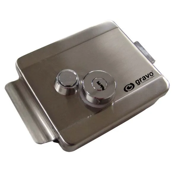 Fechadura elétrica com botão abertura externa e interna 12V 1A cromada Gravo
