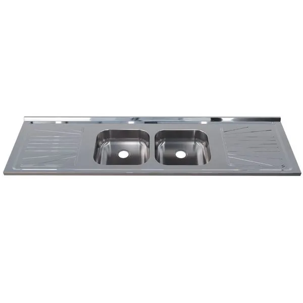 Pia para Cozinha Aço Inox 180x52cm com Cuba Dupla Fabrinox Pia para Cozinha Aço Inox 180x52cm com Cuba Dupla