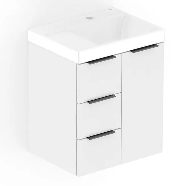 Kit Gabinete Arenal Com 3 Gavetas e 1 Porta 50X38 Branco Com Cuba Roca