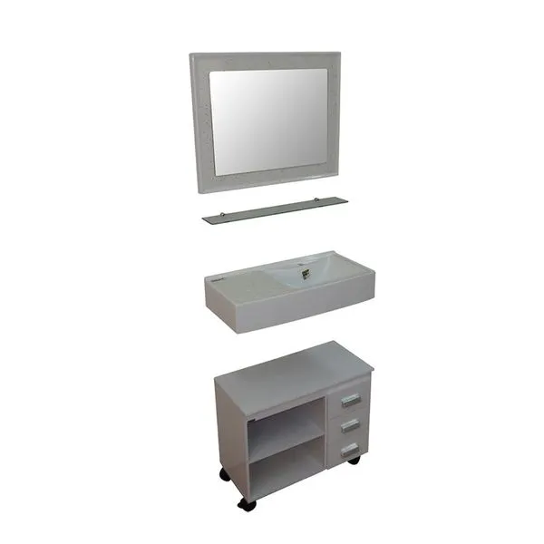Kit Com Espelheira Sintético Pré-Moldado Caribe Isocril 64Cm Branco Corso