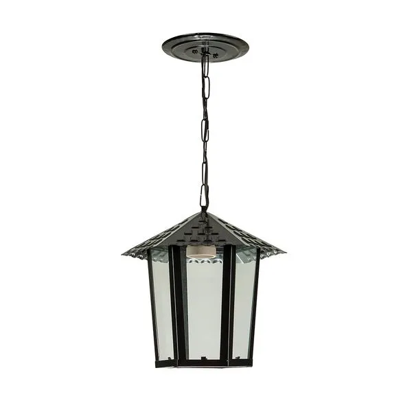 Pendente Colonial Sextavada Vidro Liso 1XE27 Preto Blumenau Iluminação