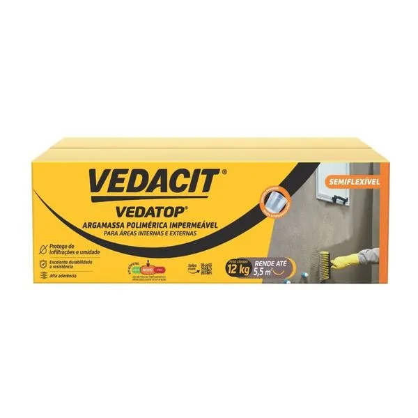 Argamassa Polimérica Impermeabilizante Vedatop 12Kg Vedacit ARGAMASSA POL IMP VEDATOP 12KG RODAPÉ E PARED INT